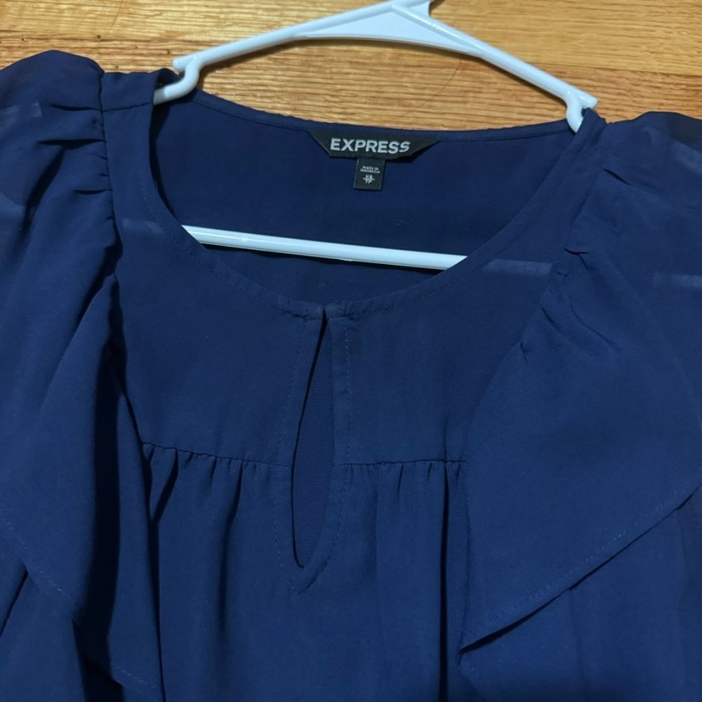 Express - Navy Blue Ruffle Blouse - Picture 4 of 5